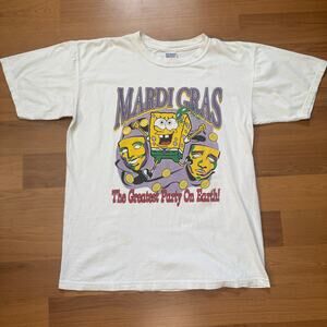 Vintage 2000's Spongebob Squarepants Mardi Gras Funny White Tee Shirt Sz Large